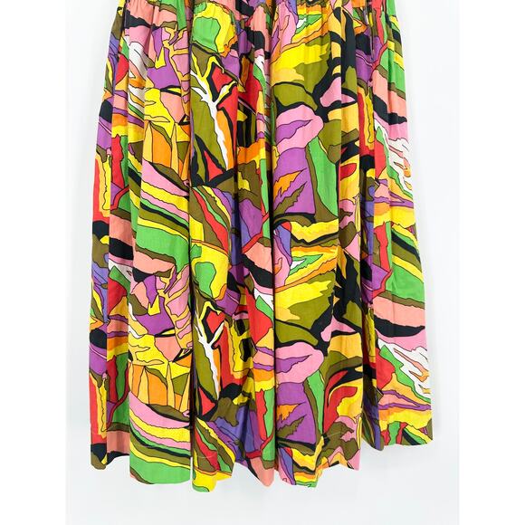 SWF Birds of Paradise A-Line Dress Smocked Square Neck Tie Shoulder Midi Floral - Picture 10 of 13